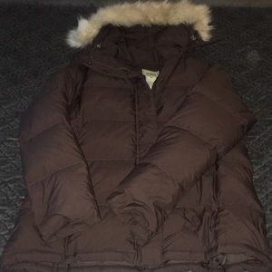 LL Bean, brown down jacket.